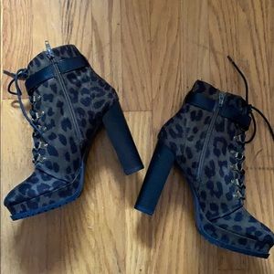 Leopard print heeled booties